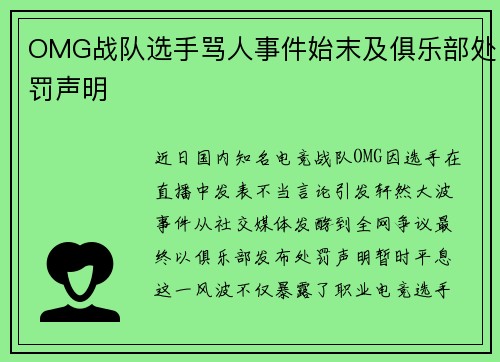 OMG战队选手骂人事件始末及俱乐部处罚声明